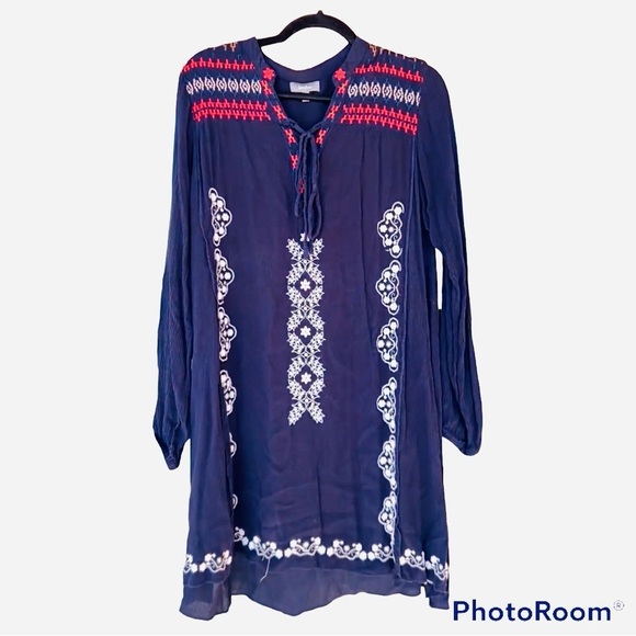 Neiman Marcus Blue White & Red Embroidered Casual Dress or Swimsuit Cover Size M - Picture 5 of 7